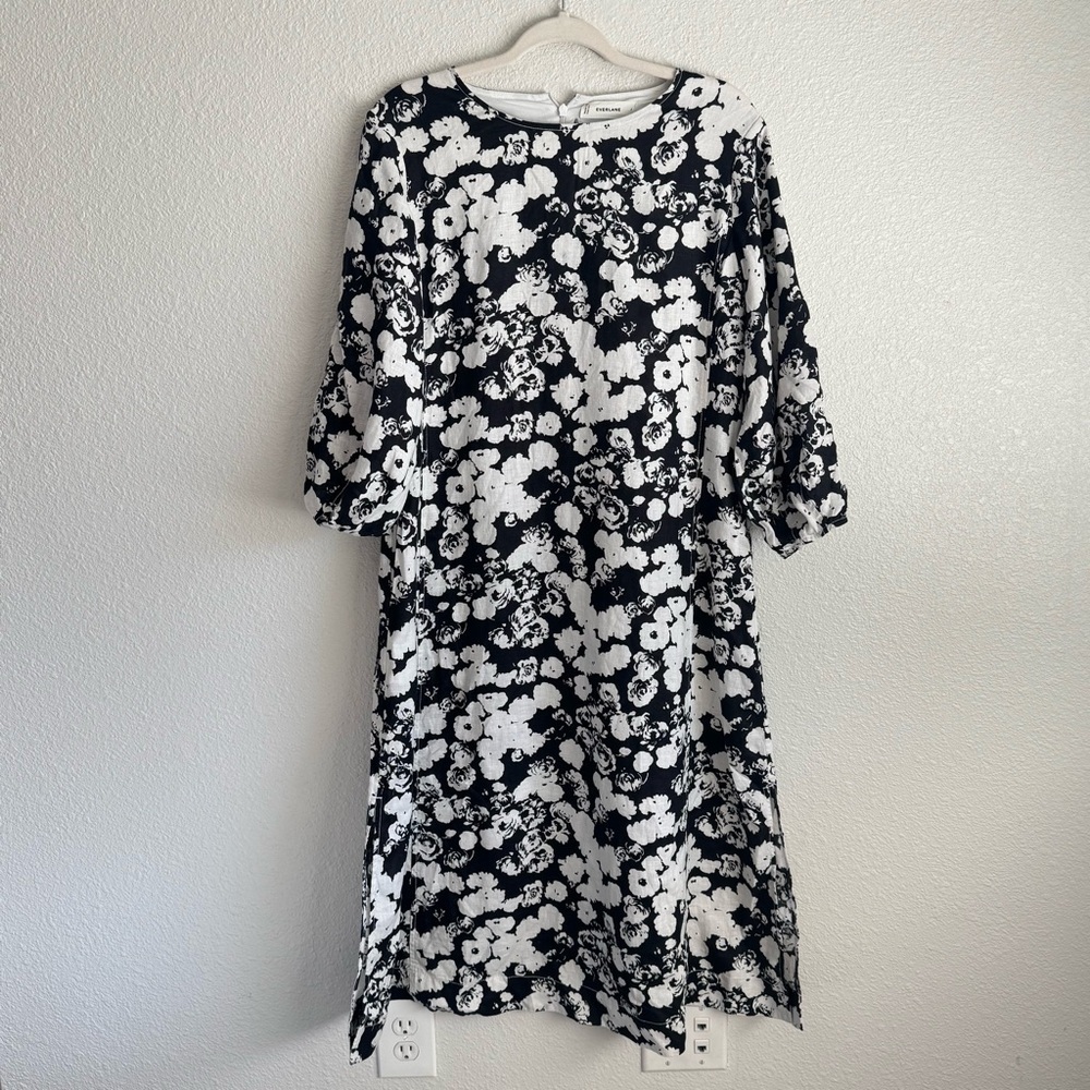 Everlane The Linen A-line‎ Midi Dress Floral Womens Size 2 Vacation Boho Pockets